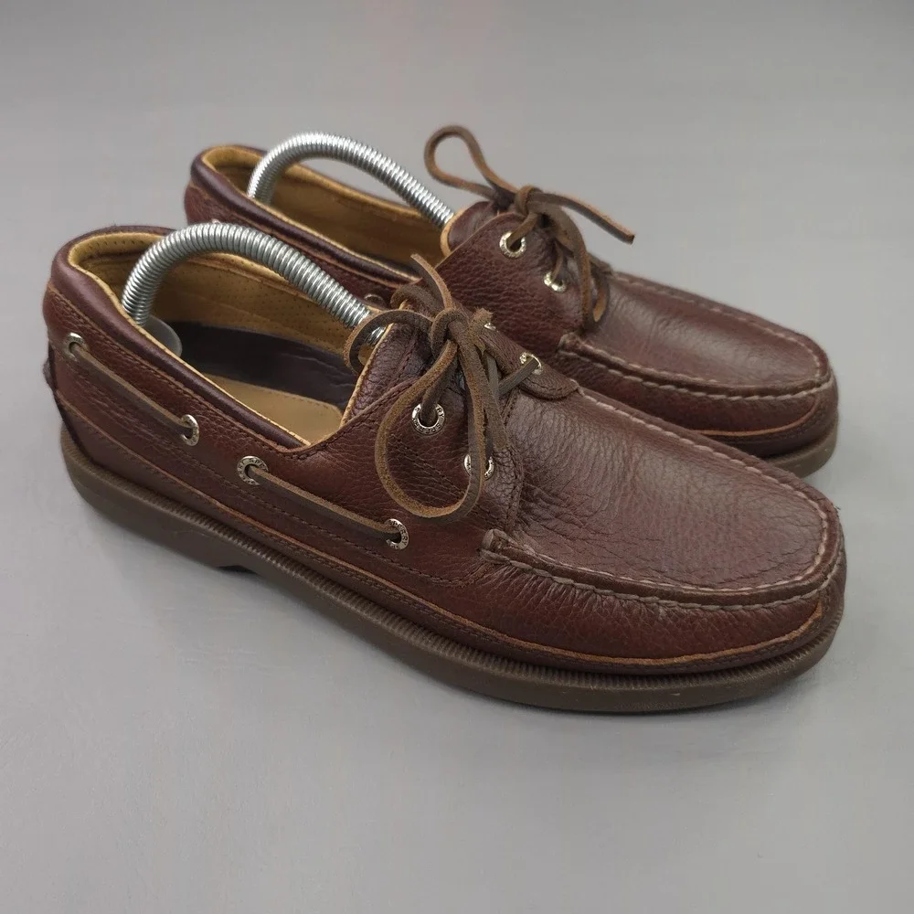 Sperry Top-Sider Shoes Mens 9.5 Brown Oak Mako 2 Eye Boat Loafer Casual Preppy